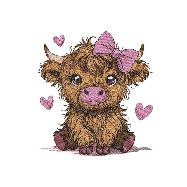 Baby Highland Cow Embroidery Design, Farm Animal Embroidery File, 3 Sizes, Instant Download Embroidery/Applique DESIGNS Nino Nadaraia 