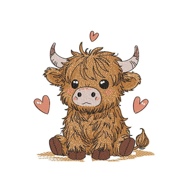 Baby Highland Cow Embroidery Design, Farm Animal Embroidery File, 3 Sizes, Instant Download Embroidery/Applique DESIGNS Nino Nadaraia 
