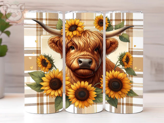 Baby Highland Cow Fall Sunflowers 20oz Tumbler Png, Sublimation Design, Highland Cow Tumbler Png, Digital Download PNG Sublimation Lara' s Designs 