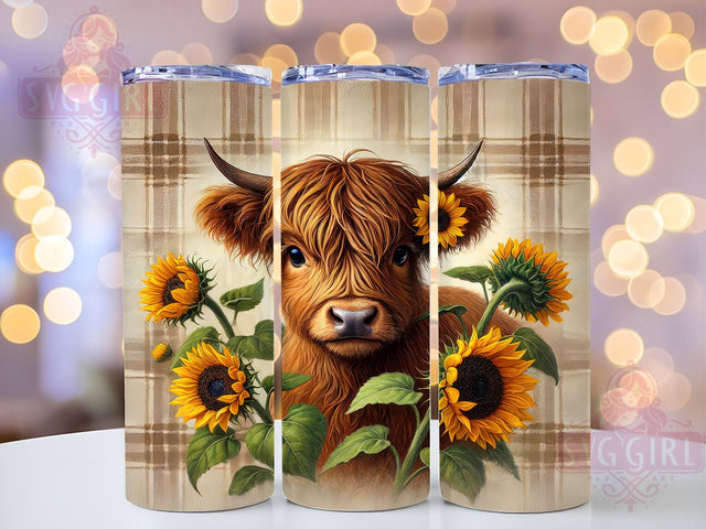 Baby Highland Cow Fall Sunflowers Cute Floral Tumbler Wrap, Fall Sunflowers Tumbler, 20oz Tumbler Wrap, Farm Animal Drinkware, Autumn Cow Gifts, Floral Sublimation, Cute Cow Design Sublimation SvggirlplusArt 