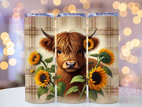 Baby Highland Cow Fall Sunflowers Cute Floral Tumbler Wrap, Fall Sunflowers Tumbler, 20oz Tumbler Wrap, Farm Animal Drinkware, Autumn Cow Gifts, Floral Sublimation, Cute Cow Design Sublimation SvggirlplusArt 