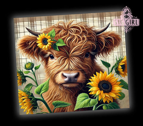 Baby Highland Cow Fall Sunflowers Cute Floral Tumbler Wrap, Fall Sunflowers Tumbler, 20oz Tumbler Wrap, Farm Animal Drinkware, Autumn Cow Gifts, Floral Sublimation, Cute Cow Design Sublimation SvggirlplusArt 