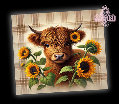 Baby Highland Cow Fall Sunflowers Cute Floral Tumbler Wrap, Fall Sunflowers Tumbler, 20oz Tumbler Wrap, Farm Animal Drinkware, Autumn Cow Gifts, Floral Sublimation, Cute Cow Design Sublimation SvggirlplusArt 