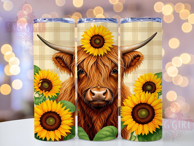 Baby Highland Cow Fall Sunflowers Cute Floral Tumbler Wrap, Fall Sunflowers Tumbler, 20oz Tumbler Wrap, Farm Animal Drinkware, Autumn Cow Gifts, Floral Sublimation, Cute Cow Design Sublimation SvggirlplusArt 