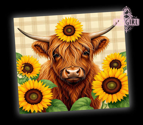 Baby Highland Cow Fall Sunflowers Cute Floral Tumbler Wrap, Fall Sunflowers Tumbler, 20oz Tumbler Wrap, Farm Animal Drinkware, Autumn Cow Gifts, Floral Sublimation, Cute Cow Design Sublimation SvggirlplusArt 