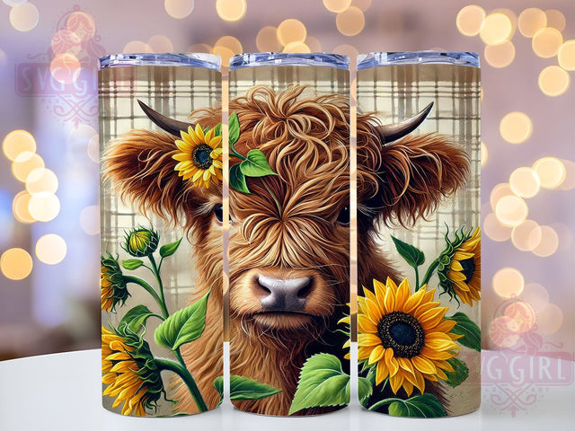 Baby Highland Cow Fall Sunflowers Cute Floral Tumbler Wrap, Fall Sunflowers Tumbler, 20oz Tumbler Wrap, Farm Animal Drinkware, Autumn Cow Gifts, Floral Sublimation, Cute Cow Design Sublimation SvggirlplusArt 