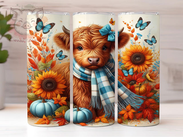 Baby Highland Cow Fall Tumbler Wrap, Baby Cow Png, Fall Tumbler Wrap, 20oz Skinny Tumbler, Cute Farmhouse Tumbler, Sublimation Download, Fluffy Cow Tumbler Sublimation Lara' s Designs 