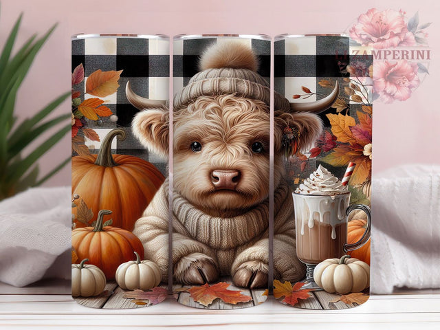 Baby Highland Cow Fall Tumbler Wrap, Baby Cow Png, Fall Tumbler Wrap, 20oz Skinny Tumbler, Cute Farmhouse Tumbler, Sublimation Download, Fluffy Cow Tumbler Sublimation Li Zamperini 
