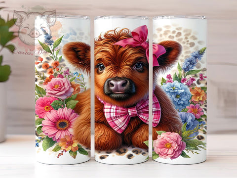 Baby Highland Cow Floral 20 oz Skinny Tumbler Sublimation Design, Straight & Tapered Tumbler Png, Highland Cow Tumbler Png, Digital Download PNG Sublimation Lara' s Designs 