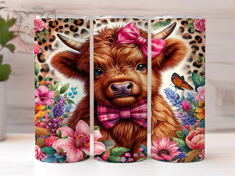 Baby Highland Cow Floral 20 oz Skinny Tumbler Sublimation Design, Straight & Tapered Tumbler Png, Highland Cow Tumbler Png, Digital Download PNG Sublimation Lara' s Designs 