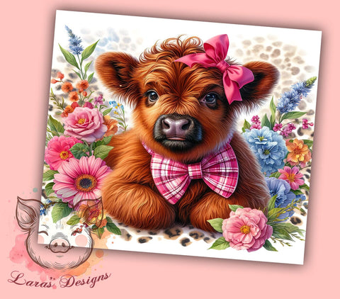 Baby Highland Cow Floral 20 oz Skinny Tumbler Sublimation Design, Straight & Tapered Tumbler Png, Highland Cow Tumbler Png, Digital Download PNG Sublimation Lara' s Designs 