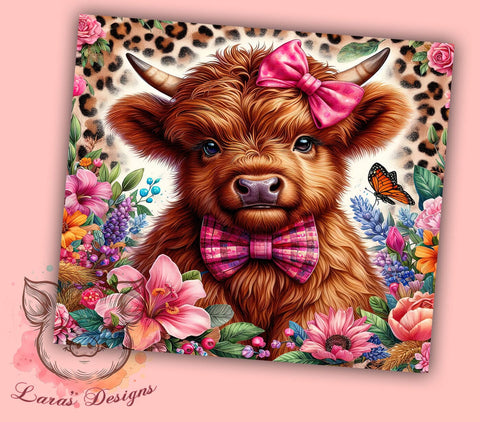 Baby Highland Cow Floral 20 oz Skinny Tumbler Sublimation Design, Straight & Tapered Tumbler Png, Highland Cow Tumbler Png, Digital Download PNG Sublimation Lara' s Designs 