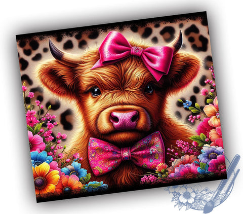 Baby Highland Cow Floral 20oz Skinny Tumbler PNG, Highland Cow Tumbler Sublimation Wrap, Straight & Tapered Tumbler Wrap, Instant Digital Download Sublimation ToriDesigns 