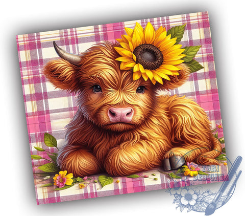 Baby Highland Cow Floral 20oz Skinny Tumbler PNG, Highland Cow Tumbler Sublimation Wrap, Straight & Tapered Tumbler Wrap, Instant Digital Download Sublimation ToriDesigns 