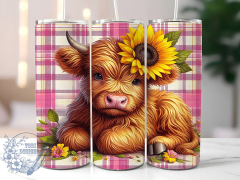 Baby Highland Cow Floral 20oz Skinny Tumbler PNG, Highland Cow Tumbler Sublimation Wrap, Straight & Tapered Tumbler Wrap, Instant Digital Download Sublimation ToriDesigns 
