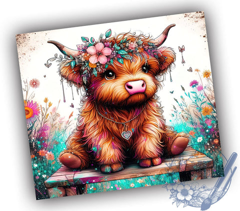Baby Highland Cow Floral 20oz Skinny Tumbler PNG, Highland Cow Tumbler Sublimation Wrap, Straight & Tapered Tumbler Wrap, Instant Digital Download Sublimation ToriDesigns 