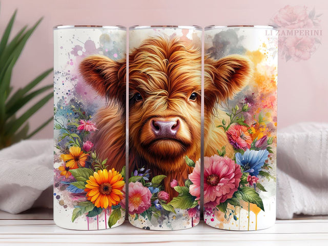 Baby Highland Cow Floral 20oz Tumbler Wrap PNG, Highland Cow Tumber Png, Straight & Tapered Tumbler Wrap, Instant Digital Download Sublimation Li Zamperini 