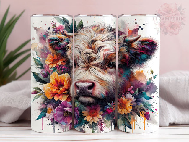 Baby Highland Cow Floral 20oz Tumbler Wrap PNG, Highland Cow Tumber Png, Straight & Tapered Tumbler Wrap, Instant Digital Download Sublimation Li Zamperini 