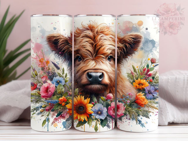 Baby Highland Cow Floral 20oz Tumbler Wrap PNG, Highland Cow Tumber Png, Straight & Tapered Tumbler Wrap, Instant Digital Download Sublimation Li Zamperini 