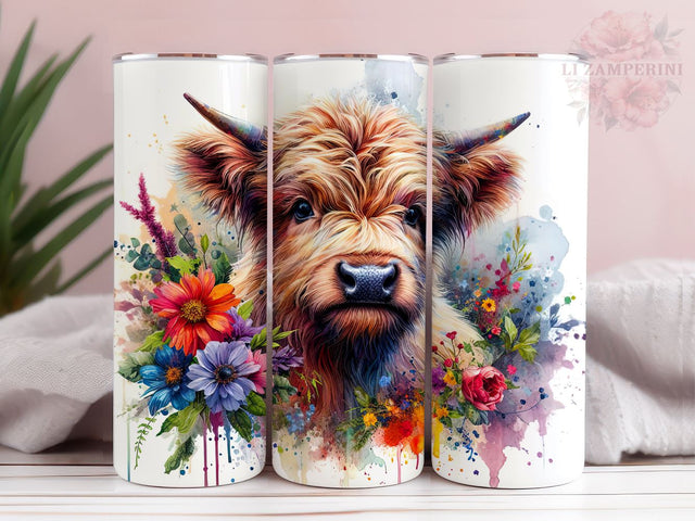 Baby Highland Cow Floral 20oz Tumbler Wrap PNG, Highland Cow Tumber Png, Straight & Tapered Tumbler Wrap, Instant Digital Download Sublimation Li Zamperini 