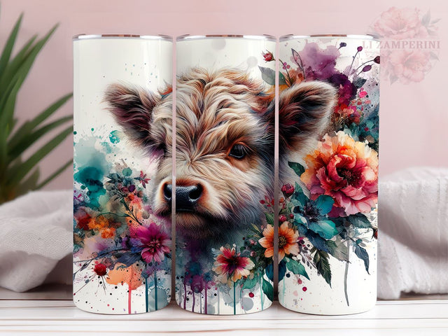 Baby Highland Cow Floral 20oz Tumbler Wrap PNG, Highland Cow Tumber Png, Straight & Tapered Tumbler Wrap, Instant Digital Download Sublimation Li Zamperini 