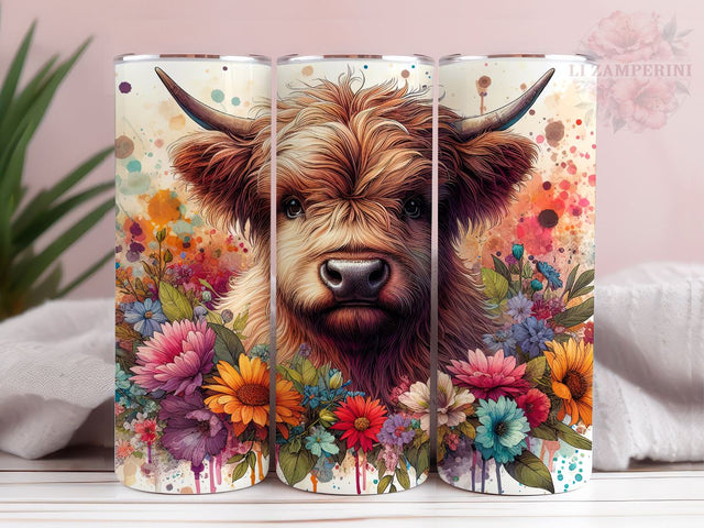 Baby Highland Cow Floral 20oz Tumbler Wrap PNG, Highland Cow Tumbler Png, Straight & Tapered Tumbler Wrap, Instant Digital Download Sublimation Li Zamperini 