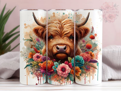 Baby Highland Cow Floral 20oz Tumbler Wrap PNG, Highland Cow Tumbler Png, Straight & Tapered Tumbler Wrap, Instant Digital Download Sublimation Li Zamperini 