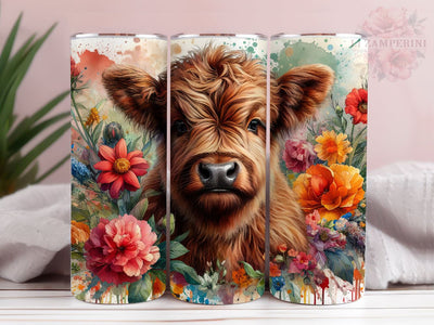 Baby Highland Cow Floral 20oz Tumbler Wrap PNG, Highland Cow Tumbler Png, Straight & Tapered Tumbler Wrap, Instant Digital Download Sublimation Li Zamperini 
