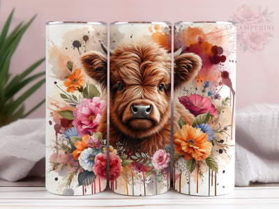 Baby Highland Cow Floral 20oz Tumbler Wrap PNG, Highland Cow Tumbler Png, Straight & Tapered Tumbler Wrap, Instant Digital Download Sublimation Li Zamperini 
