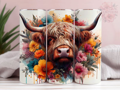Baby Highland Cow Floral 20oz Tumbler Wrap PNG, Highland Cow Tumbler Png, Straight & Tapered Tumbler Wrap, Instant Digital Download Sublimation Li Zamperini 