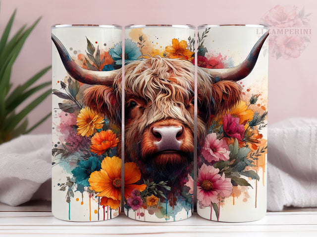 Baby Highland Cow Floral 20oz Tumbler Wrap PNG, Highland Cow Tumbler Png, Straight & Tapered Tumbler Wrap, Instant Digital Download Sublimation Li Zamperini 