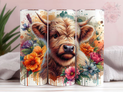 Baby Highland Cow Floral 20oz Tumbler Wrap PNG, Highland Cow Tumbler Png, Straight & Tapered Tumbler Wrap, Instant Digital Download Sublimation Li Zamperini 