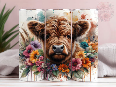 Baby Highland Cow Floral 20oz Tumbler Wrap PNG, Highland Cow Tumbler Png, Straight & Tapered Tumbler Wrap, Instant Digital Download Sublimation Li Zamperini 