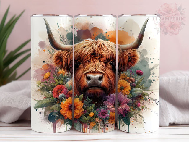 Baby Highland Cow Floral 20oz Tumbler Wrap PNG, Highland Cow Tumbler Png, Straight & Tapered Tumbler Wrap, Instant Digital Download Sublimation Li Zamperini 