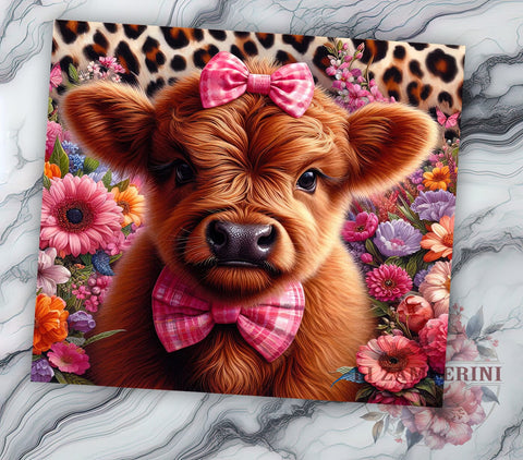 Baby Highland Cow Floral 20oz Tumbler Wrap PNG, Highland Cow Tumbler PNG Sublimation Design, Straight & Tapered Tumbler Wrap, Instant Digital Download Sublimation Li Zamperini 