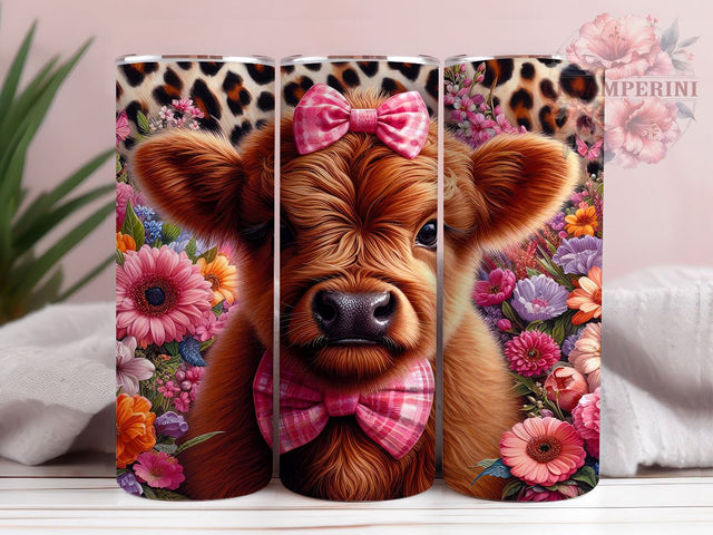 Baby Highland Cow Floral 20oz Tumbler Wrap PNG, Highland Cow Tumbler PNG Sublimation Design, Straight & Tapered Tumbler Wrap, Instant Digital Download Sublimation Li Zamperini 