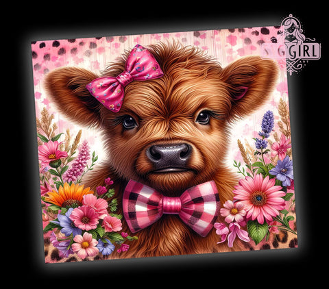 Baby Highland Cow Floral 20oz Tumbler Wrap Sublimation Design, Straight Tapered Tumbler Wrap, Highland Cow Tumbler Png, Instant Digital Download Sublimation SvggirlplusArt 
