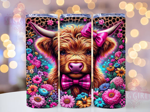 Baby Highland Cow Floral 20oz Tumbler Wrap Sublimation Design, Straight Tapered Tumbler Wrap, Highland Cow Tumbler Png, Instant Digital Download Sublimation SvggirlplusArt 