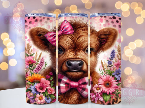Baby Highland Cow Floral 20oz Tumbler Wrap Sublimation Design, Straight Tapered Tumbler Wrap, Highland Cow Tumbler Png, Instant Digital Download Sublimation SvggirlplusArt 