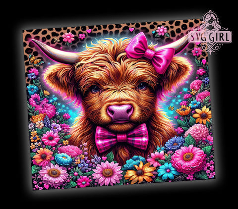 Baby Highland Cow Floral 20oz Tumbler Wrap Sublimation Design, Straight Tapered Tumbler Wrap, Highland Cow Tumbler Png, Instant Digital Download Sublimation SvggirlplusArt 
