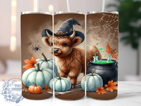 Baby Highland Cow Halloween 20oz Skinny Tumbler, Spooky Season Tumbler Png, Straight & Tapered Tumbler Wrap, Instant Digital Download Sublimation ToriDesigns 