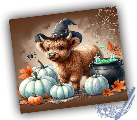 Baby Highland Cow Halloween 20oz Skinny Tumbler, Spooky Season Tumbler Png, Straight & Tapered Tumbler Wrap, Instant Digital Download Sublimation ToriDesigns 