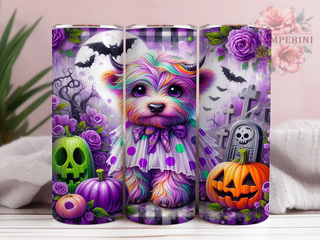 Baby Highland Cow Halloween Tumbler Wrap, Halloween Cow Mug, Bat and Roses Art, 20Oz Tumbler Wrap, Sublimation Design, Cute Farm Animal Drinkware, Spooky Floral Print Sublimation Li Zamperini 