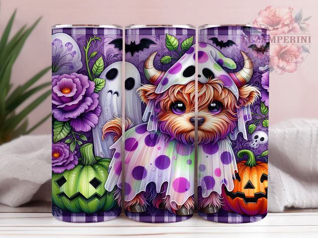 Baby Highland Cow Halloween Tumbler Wrap, Halloween Cow Mug, Bat and Roses Art, 20Oz Tumbler Wrap, Sublimation Design, Cute Farm Animal Drinkware, Spooky Floral Print Sublimation Li Zamperini 