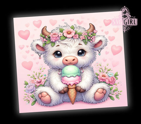 Baby Highland Cow Ice Cream 20oz Tumbler Wrap Sublimation Design, Straight Tapered Tumbler Wrap, Highland Cow Tumbler Png, Instant Digital Download Sublimation SvggirlplusArt 