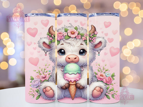 Baby Highland Cow Ice Cream 20oz Tumbler Wrap Sublimation Design, Straight Tapered Tumbler Wrap, Highland Cow Tumbler Png, Instant Digital Download Sublimation SvggirlplusArt 