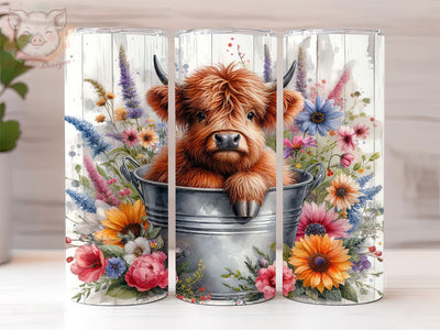 Baby Highland Cow In a Bucket 20oz Tumbler Png, Sublimation Design, Highland Cow Tumbler Png, Digital Download PNG Sublimation Lara' s Designs 