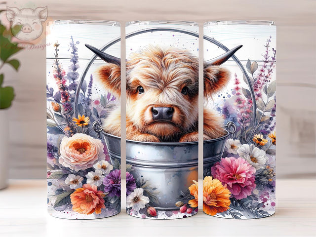 Baby Highland Cow In a Bucket 20oz Tumbler Png, Sublimation Design, Highland Cow Tumbler Png, Digital Download PNG Sublimation Lara' s Designs 