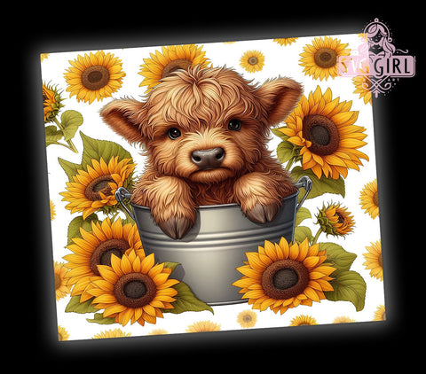 Baby Highland Cow in a Bucket 20oz Tumbler Wrap Sublimation Design, Straight Tapered Tumbler Wrap, Highland Cow Sunflowers Tumbler Png, Instant Digital Download Sublimation SvggirlplusArt 