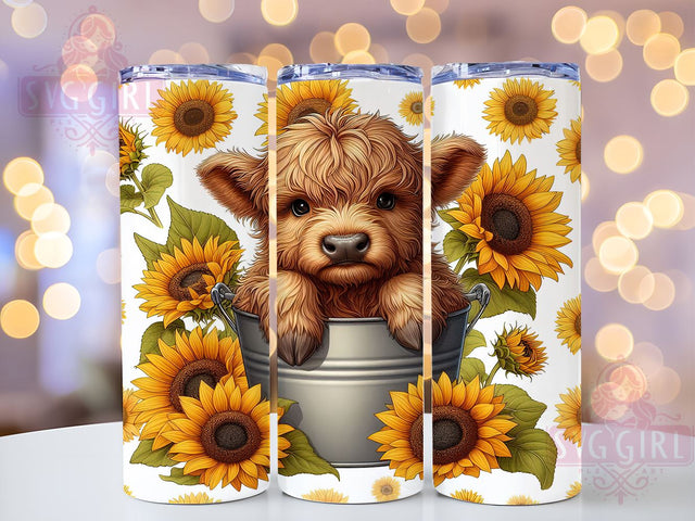 Baby Highland Cow in a Bucket 20oz Tumbler Wrap Sublimation Design, Straight Tapered Tumbler Wrap, Highland Cow Sunflowers Tumbler Png, Instant Digital Download Sublimation SvggirlplusArt 